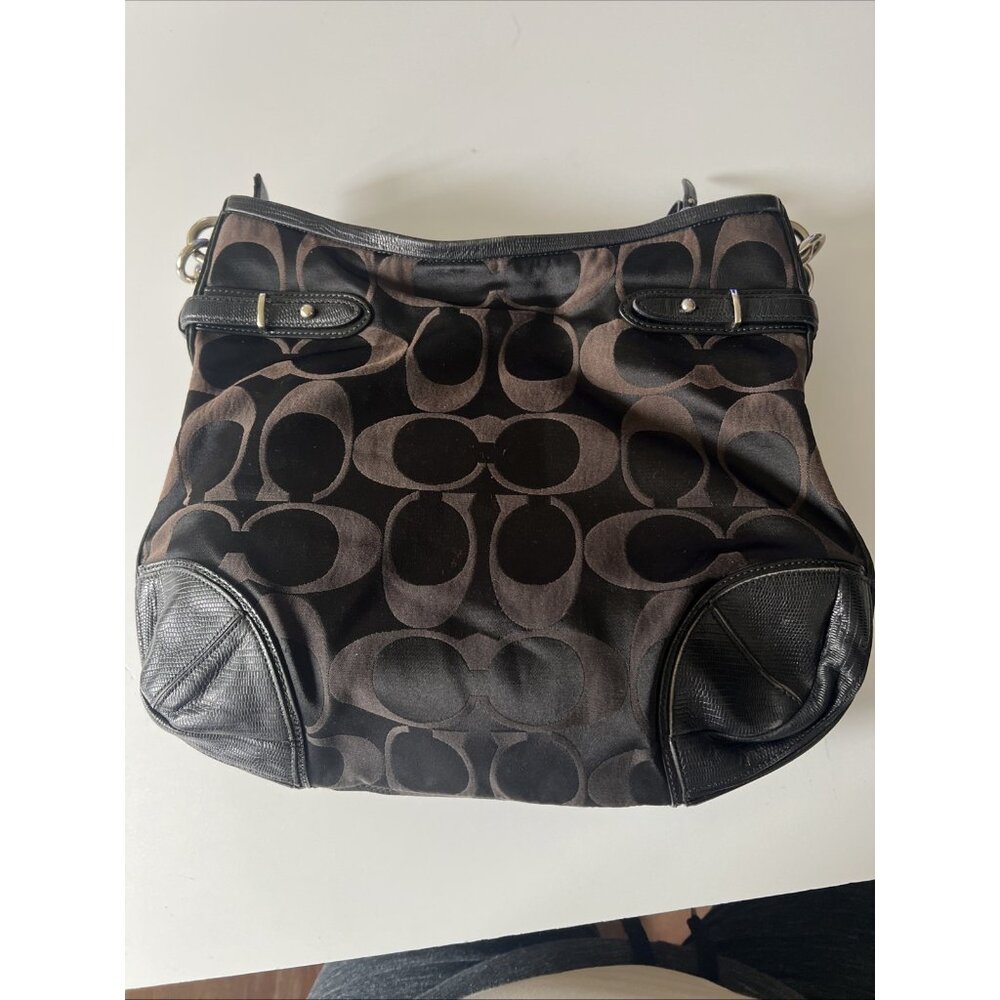 Vintage COACH #16408 Collette Signature Brown & Black Leather Cloth Bag - Picture 11 of 16